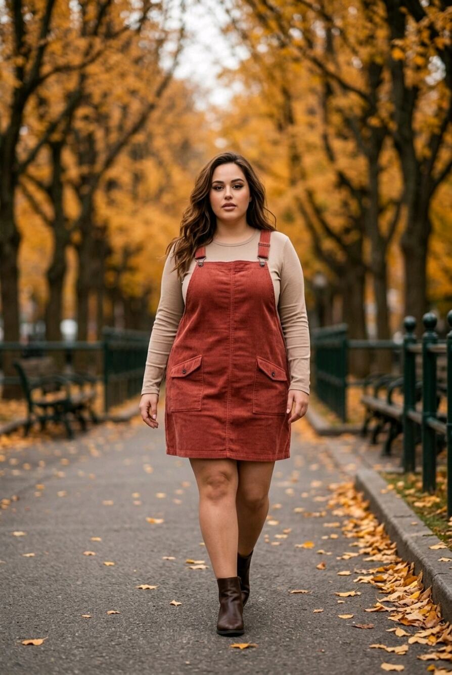ModCloth Corduroy Pinafore Dress 3X Rust Orange Cottagecore Overall Mini Dress